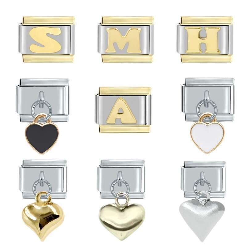 New Women's Gift Pink blue red heart Pendant Italian Charms Links Bangle Beads Fit 9mm Stainless Steel Bracelet Making DIY For Women Fashion Jewe