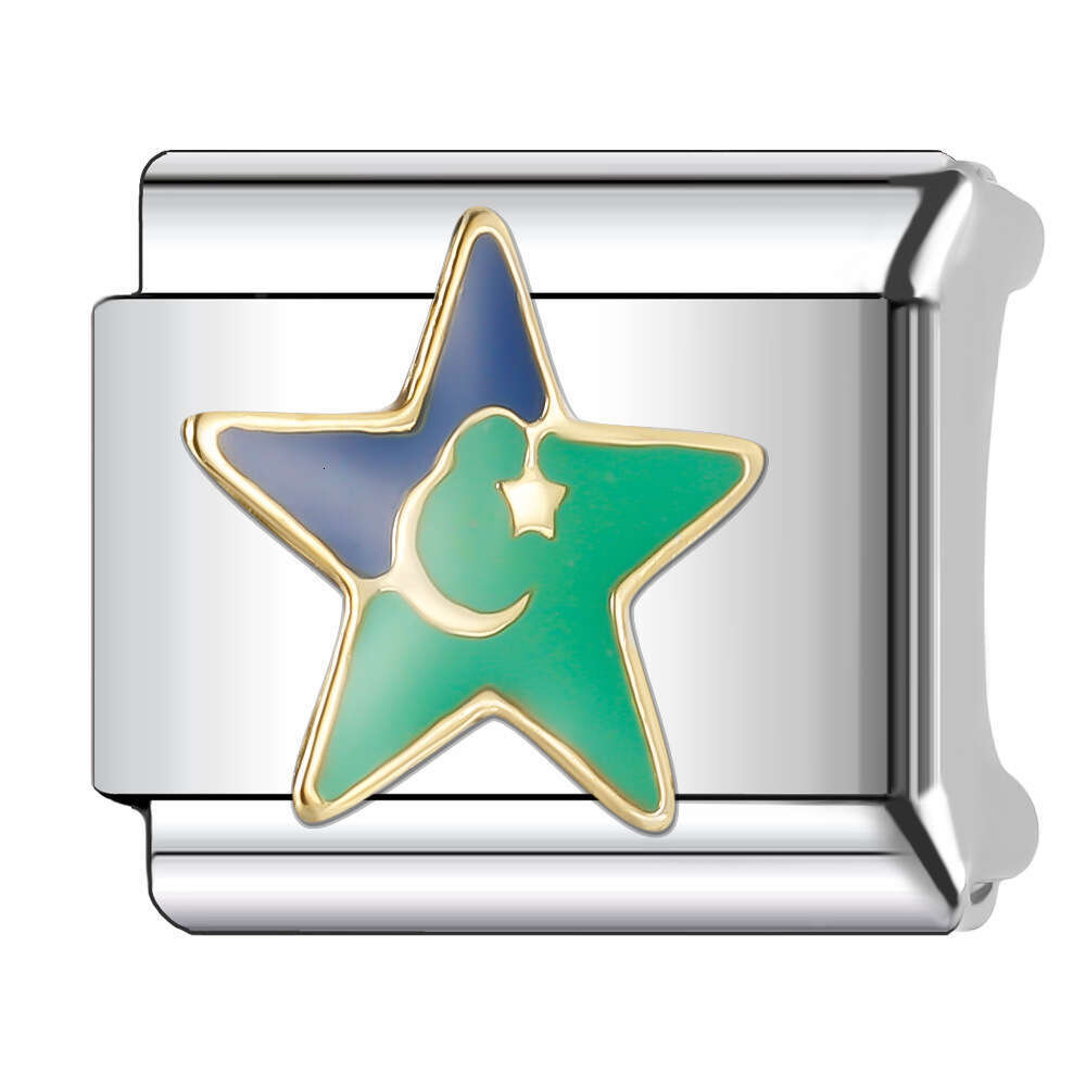 New Women's Gift Green Flower eyes crown Bead Italian Charms Links Bangle Beads Fit 9mm Stainless Steel Bracelet Making DIY For Women Fashion Jew