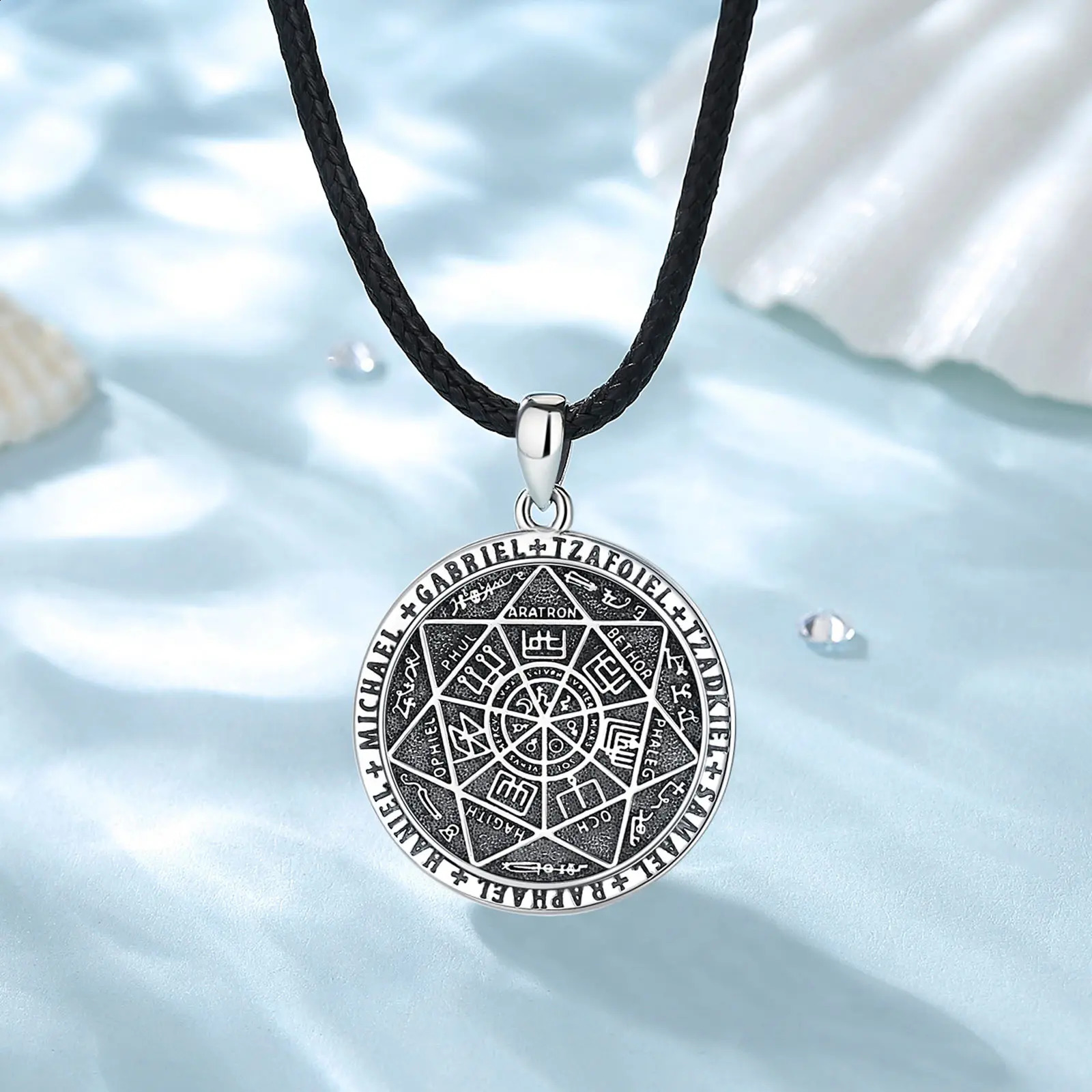 Eudora 925 sterling silver seven angel amulet necklace suitable for men women rune summoning magic circle pendant religious jewelry gift 240912