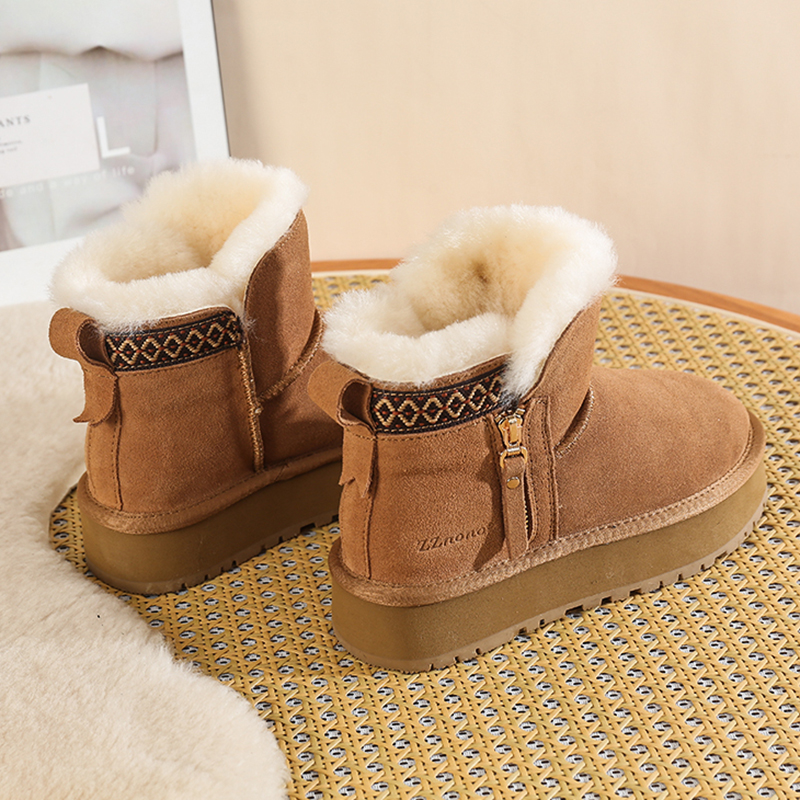 Imitation Wool Winter Snow Women Thicken Plush Warm Cotton Padded Shoes Woman Fashion Striped Thick Platform Ankle Boots