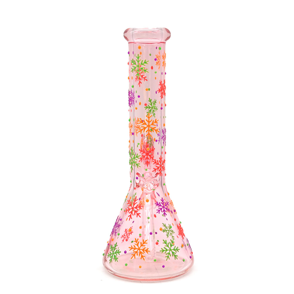 10in,Pink Glass Water Pipe,Glass Beaker Bong With Colorful Luminous Snowflake,Glow In Dark,Borosilicate Glass Hookah,Gifts That Girls Like,Smoking Acc