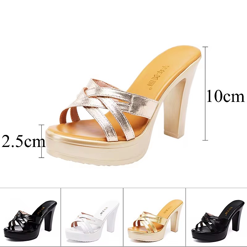 High quality summer leather sandals for women 10cm high heel new 2024 size 32 33 42 43 platform open toe elegant shoe black gold