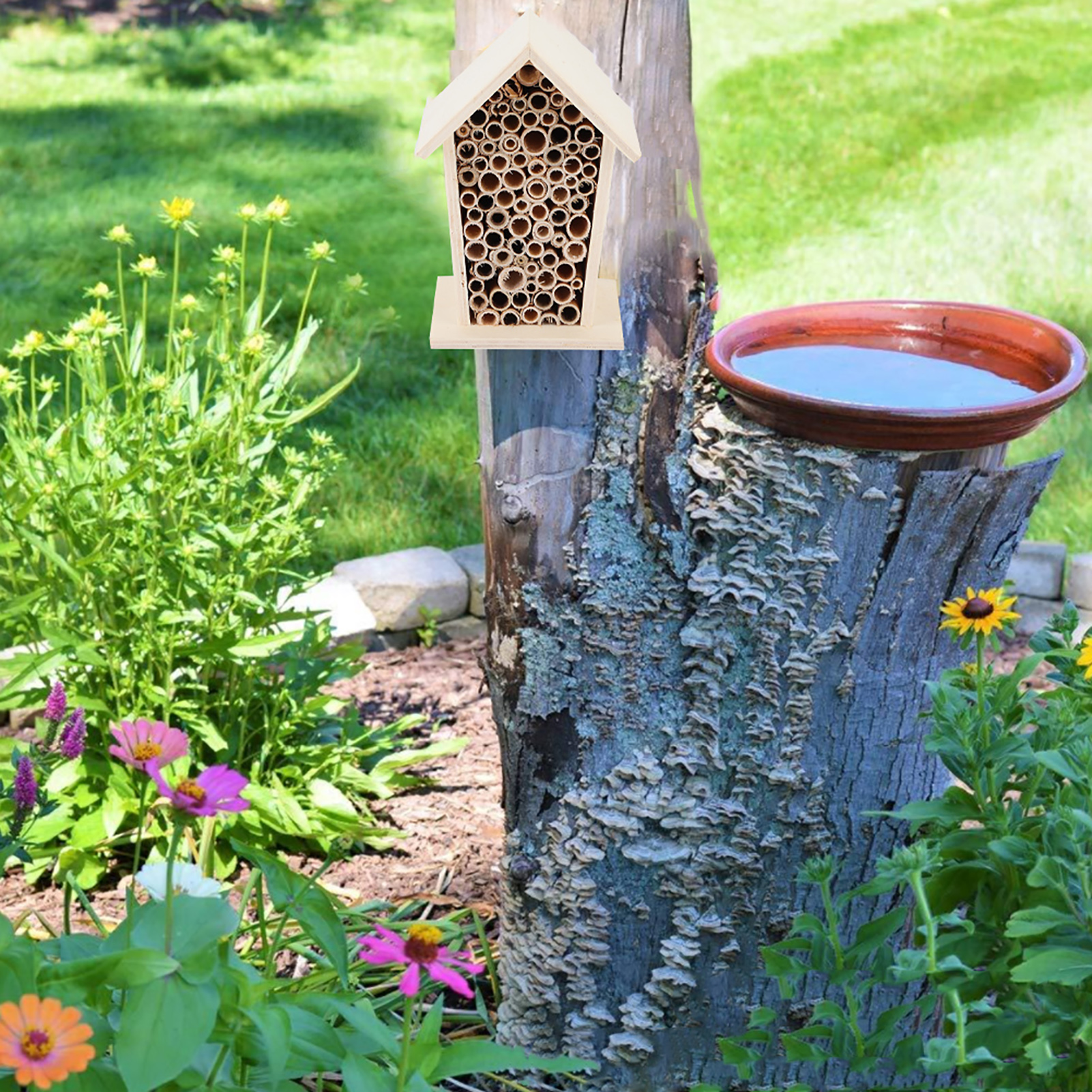 Wooden Insect Bee House, Wood Shelter, Nesting Box for Outdoor Garden Decoration
