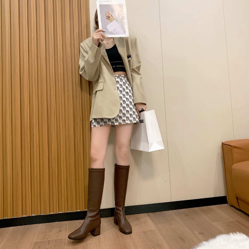 Women's Boots Soft Pu Leather High-heeled Knee Ins Tide 2024 Autumn Spring Winter Warm Snow New British Style Thick-heeled Shoes