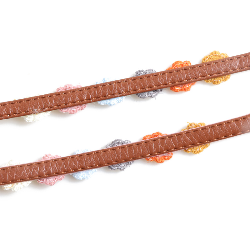 PU Puppy Collar with Metal Buckle and Cute Flower Decorations Flower Pet Collar Adjustable for Cats and Puppies Pet Accessories