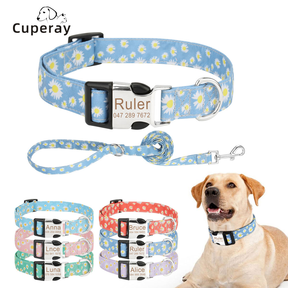 Dog Collar and Leash Set Safety Sets Personalized Custom Engraved ID Name For Small Medium Large Dog Cats Pet Collar Leashes Set