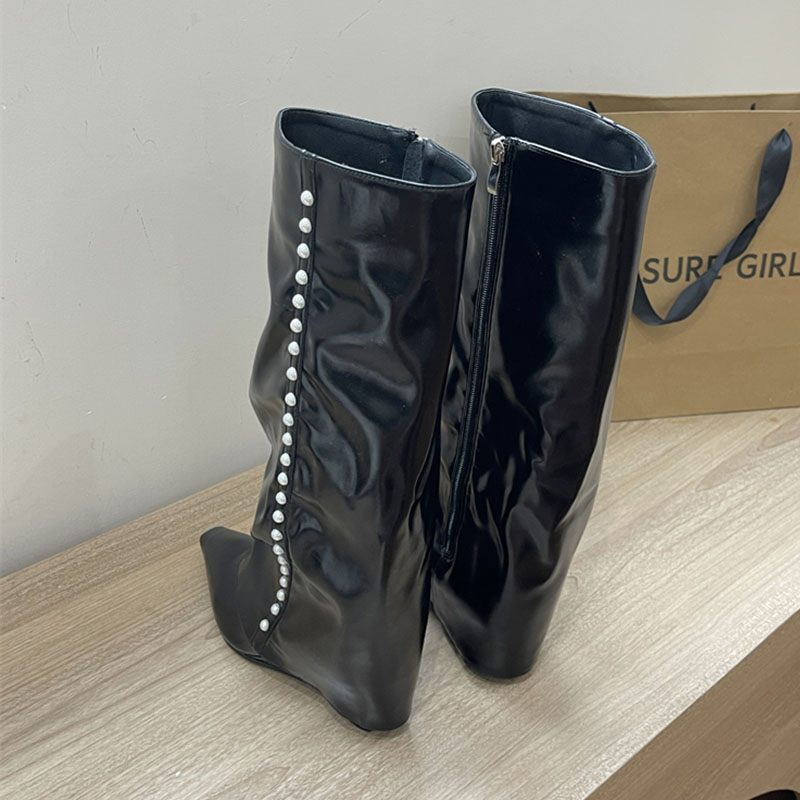 2025 NEW Fashion String Bead Women Knee High Boots Female Designer Footwear Modern Ladies Long Booties With Wedges Shoes hurenlakeshoes