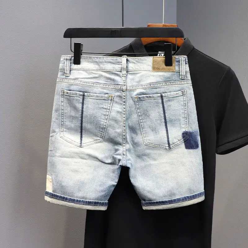 Summer Casual Denim Knee Length Jeans Shorts Men Solid Vintage Washed Cowboy Streetwear Patchwork Fashion Skinny Cropped PantsX240914