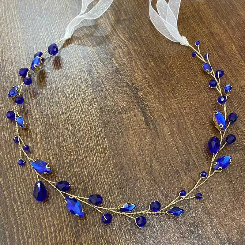 Blue Color Crystal Hair Pins Wedding Jewelry Accessories Head Decoration Bride Headdress Women Tiara Hair Bands Hair VineX240913