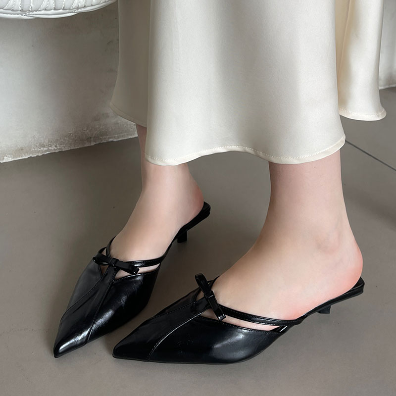 2025 new Footwear New Low Heel Pumps Shallow For Women Mules Female Butterfly-Knot Fashion Pointed Toe Ladies Heeled Shoes Slides 994f ed