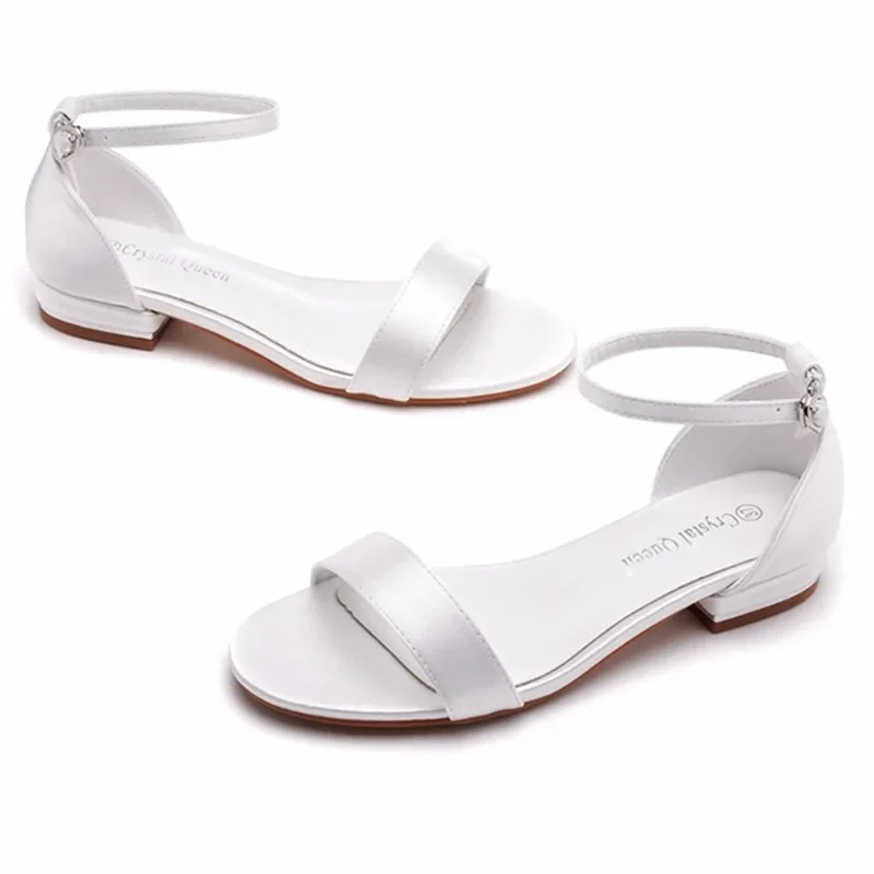 2025 new Ankle Sexy Women Party Elegant Silk 2CM Flat Heels Buckle Strap Modern Sandals Dress Women's Shoes White Girls 2e12 's