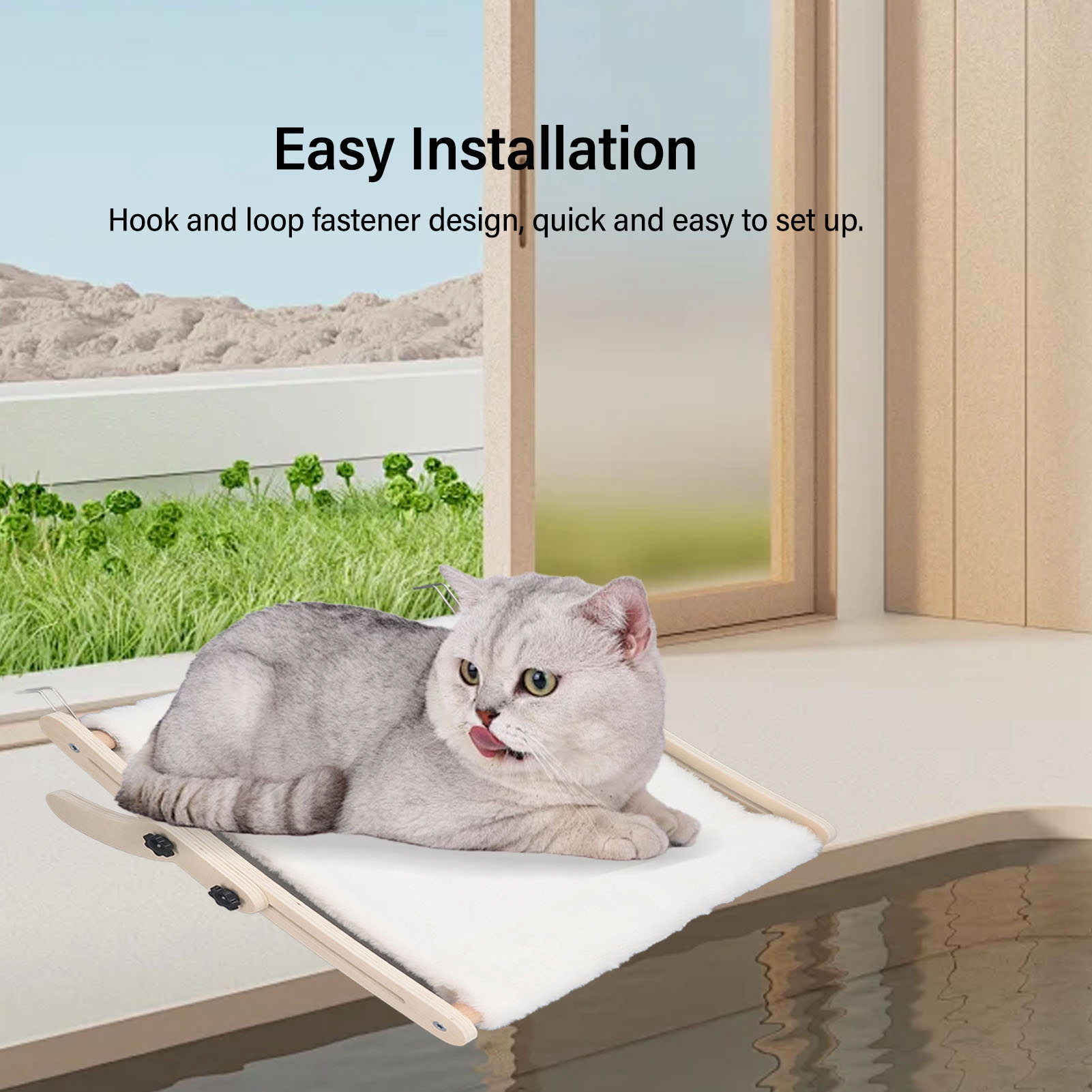 Cat Window Sill Hammock Space Saving Hook And Loop Fastener Stable Structure Cat Window Hammock Bed For Balcony Bedside