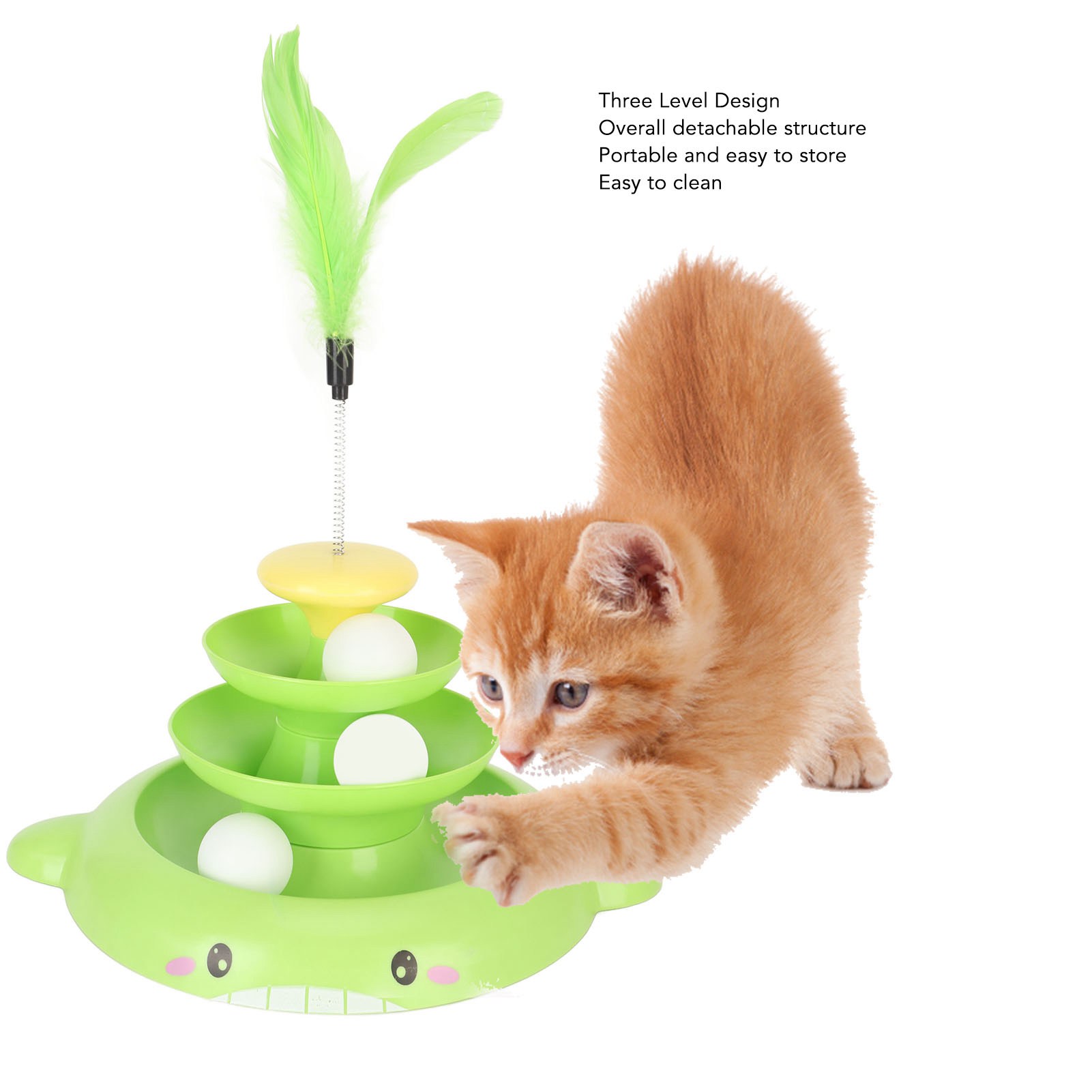 3 Levels Cats Toy Tower Tracks Cat Toys Interactive Cat Intelligence Training Amusement Plate Tower For Cat With Teasing Feather