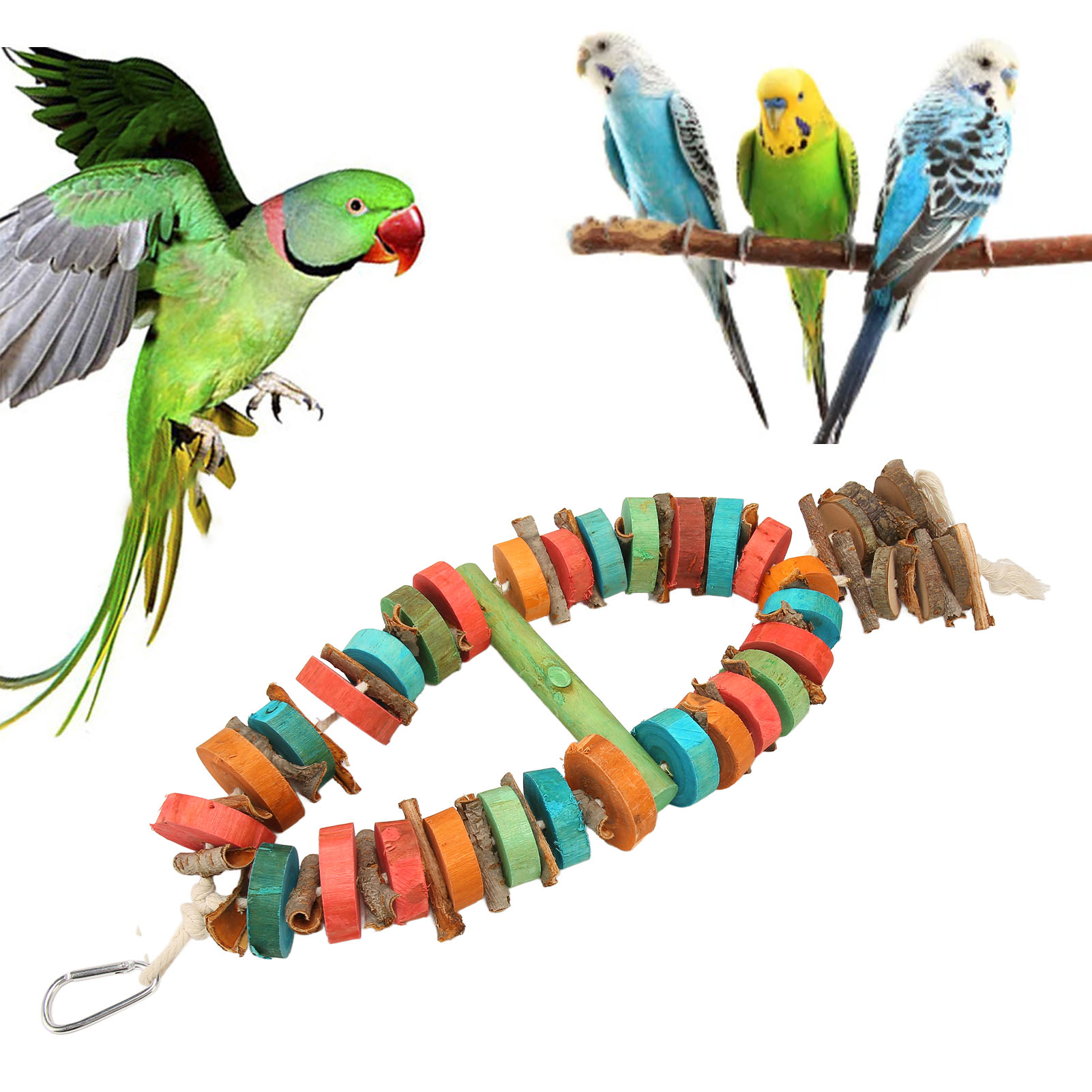 Bird Chewing Toy Beak Grinding Tear Resistant Wooden Bird Cage Toy With Hook For Medium Large Parrots