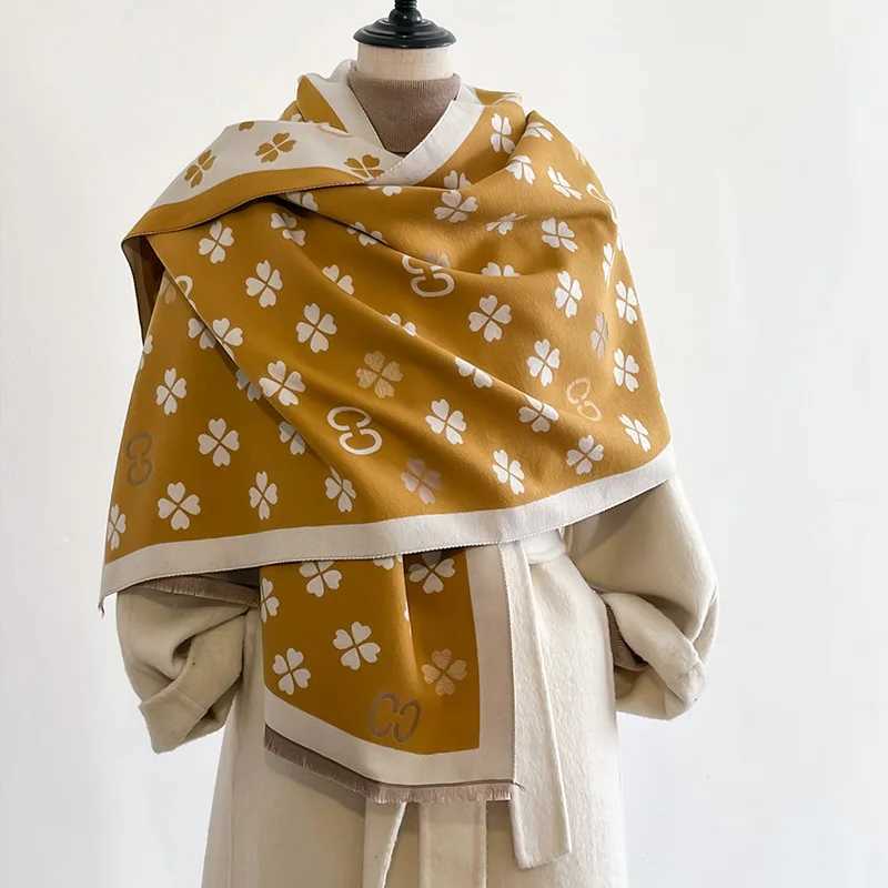 Scarves New double-sided letter scarf cashmere soft warm edges cashmere shawl winter windproof blanket 2024 J240913