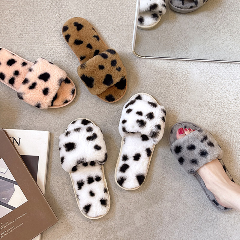 New Winter Home Slippers Women Open Toe Plush Slipper Woman Flats Slides Warm Indoor Shoes Non-Slip Fur Household Slipper 9835N