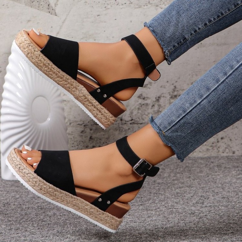 Women's Shoes 2025 New Fashion Plus Size Hemp Rope Wedge Heel Platform Fish Mouth Sandals Women Designers 4a6