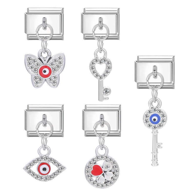 New Women's Gift eye heart Pendant Italian Charms Links Bangle Beads Fit 9mm Stainless Steel Bracelet Making DIY For Women Fashion Jewelry