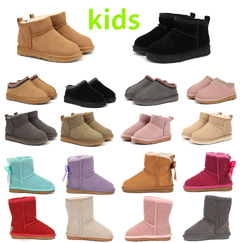kids kid Tasman Slippers Toddler women Australian Children snow boots Winter Suede Super Mini For Boys And Girls Ankle Fur Boots With Bows