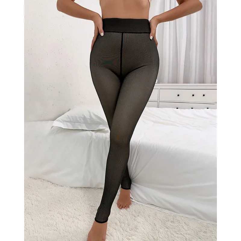 Women Sexy Slim Fit Air Hostess Leggings Stockings Y2K INS Stretchy Bodycon Pants High Waist Thermal Warm Fleece Lined TightsX240914