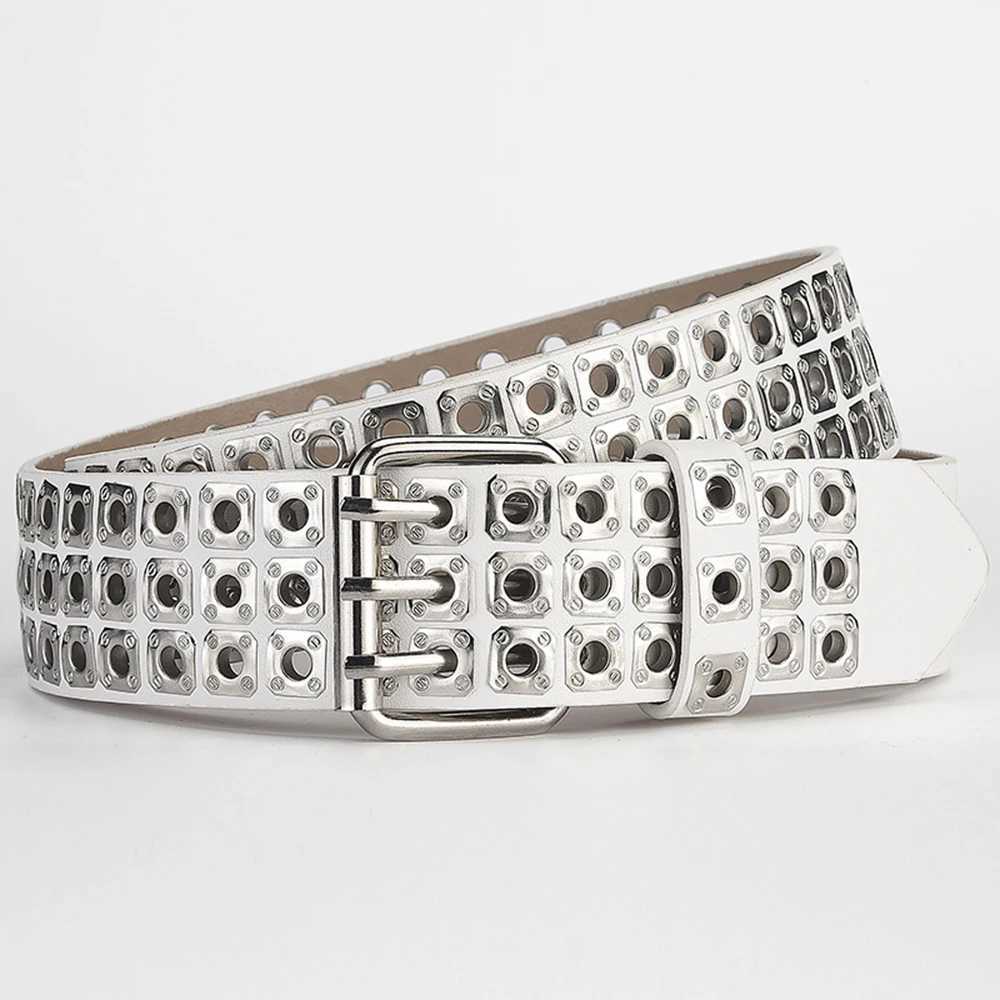 Retro Square Rivet Studded Waist Strap MenS Belt With Double Row Needle Buckle WomenS Belt Hip-Hop Rock Punk Y2k Style JeansX240914