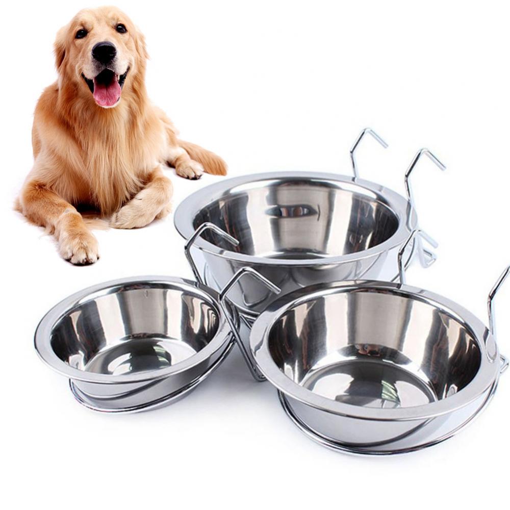 Metal Dog Pet Bowl Cage Crate Non Slip Hanging Food Dish Water Feeder with Hook