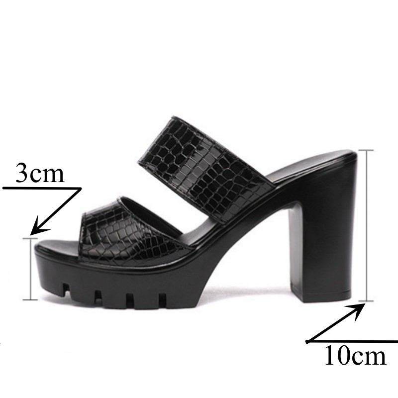10cm Block High Heels Shoes Patent Leather Slippers Women Summer 2024 Elegant Outside Platform Slides for Wedding Office Model