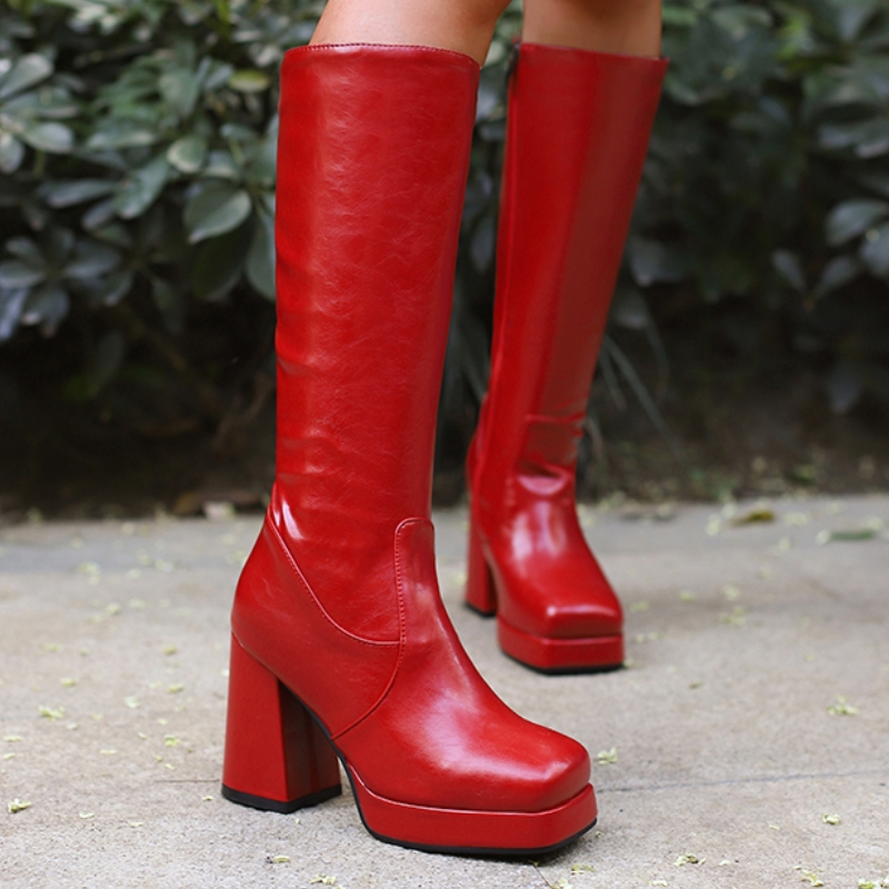 Knee Platform High Boots Women 2024 Autumn Winter Warm Long Female Sier Red Heels Riding Boot Footwear Shoes Large Size 0af6