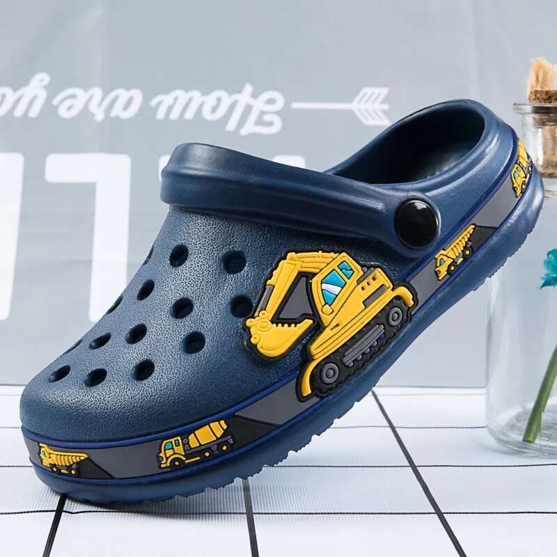 Children Shoes Baby Boys Cartoon Excavator Print Clogs Summer Breathable Soft Indoor Sports Boy Slippers