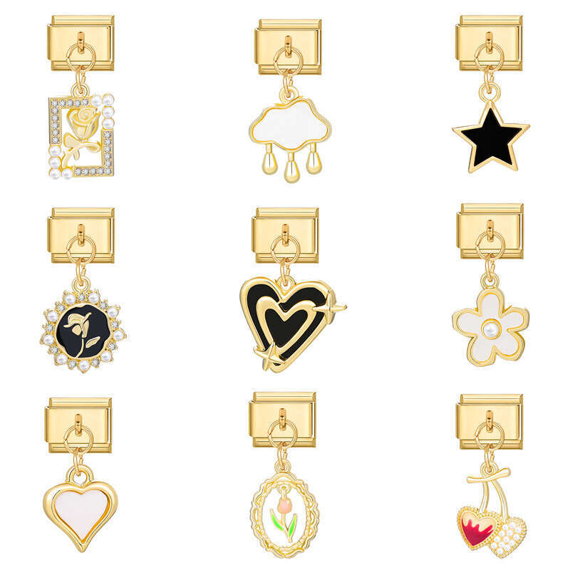 New Women's Gift Gold cloud heart star Pendant Italian Charms Links Bangle Beads Fit 9mm Stainless Steel Bracelet Making DIY For Women Fashion Je