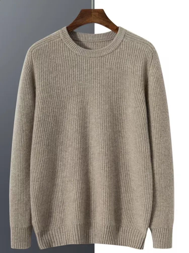 Spenaka Argyle sews mens round neckline thick cashmere sweater 100% pure warm bottom layer shirt 240906