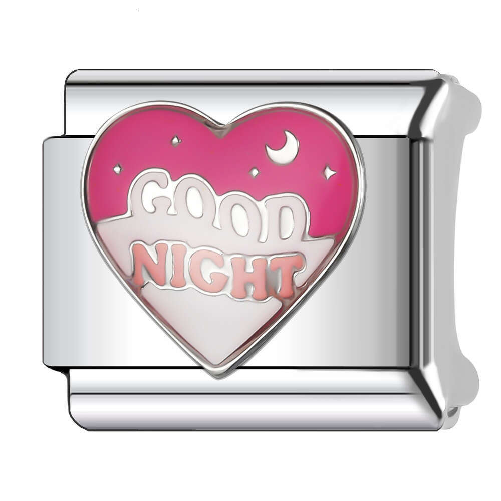 New Women's Gift Pink heart pink eye Bead Italian Charms Links Bangle Beads Fit 9mm Stainless Steel Bracelet Making DIY For Women Fashion Jewelry