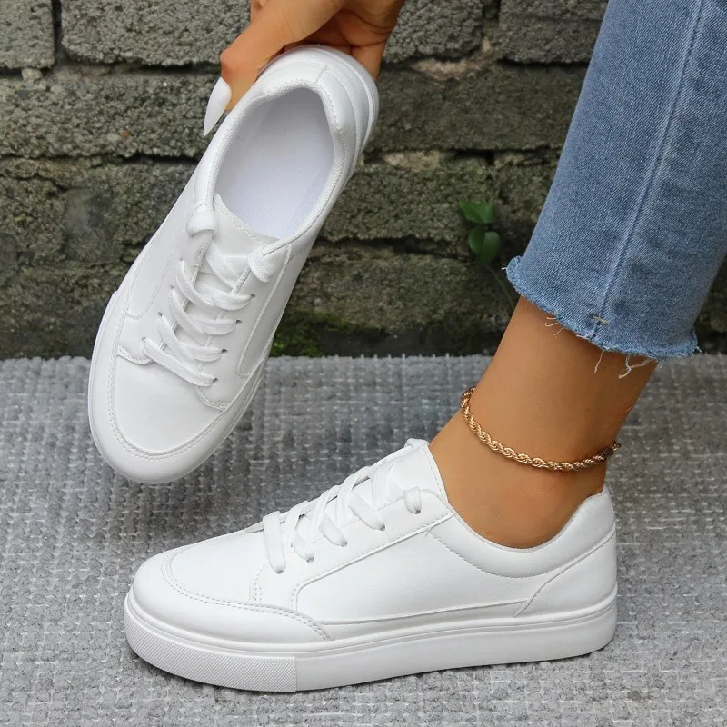 for Leather Sneakers Women: 2024 Spring Trend Casual Flats in Comfort White 4 Comt