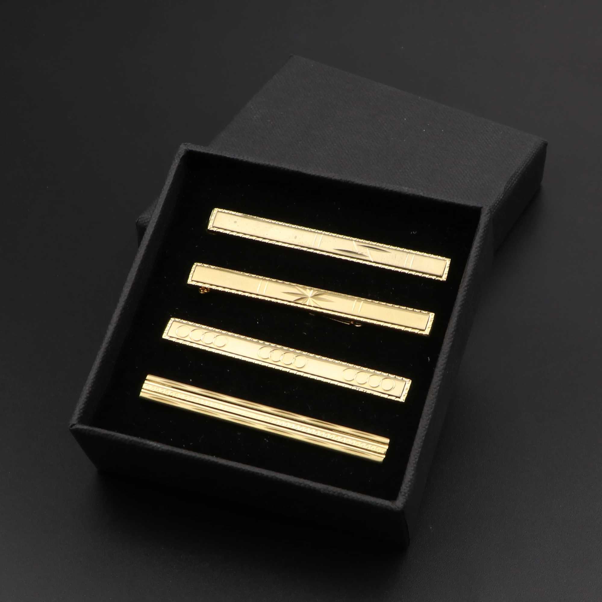 4pcs Mens Metal Tie Clip With Gift Box Bright Gold Color Chrome Stainless Steel Necktie Clips Pin Clasp Clamp Wedding JewelryX240914