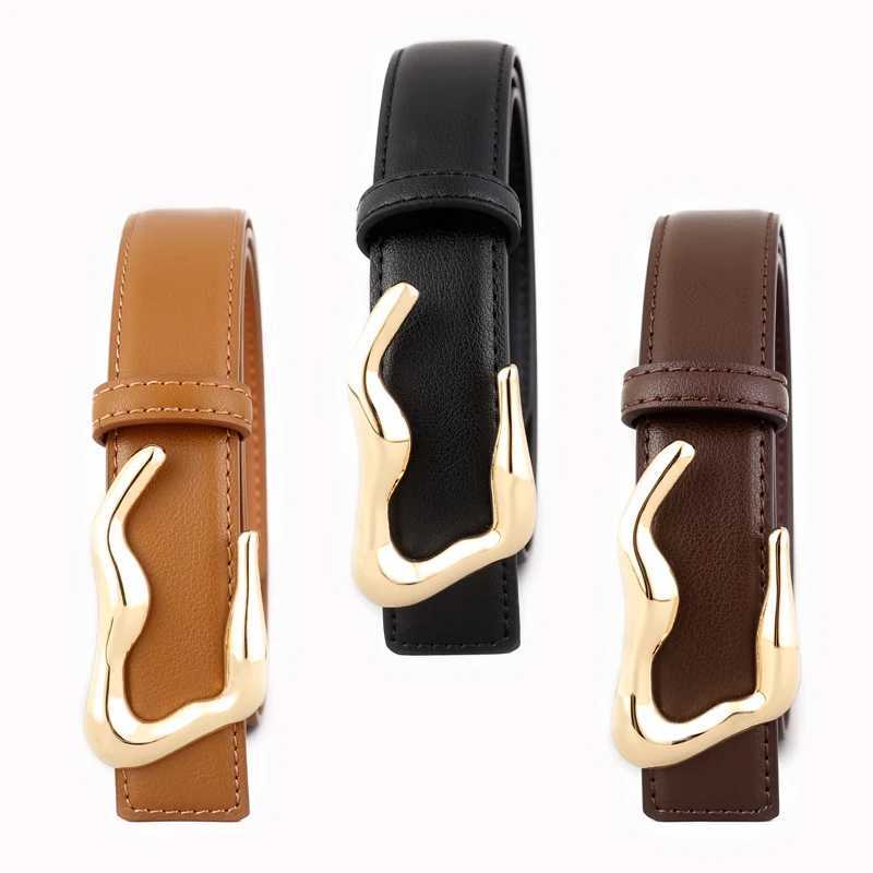 design irregularity buckle split leather belt for womenX240914