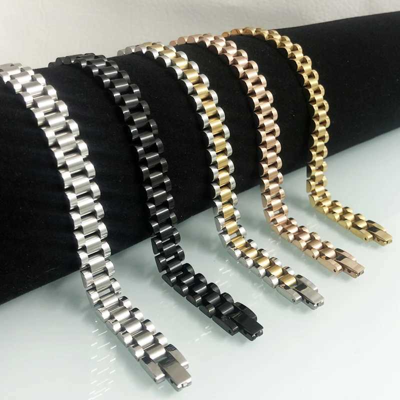 Charm Bracelets 10MM watch chain mens bracelet suitable for women gold stainless steel ergonomic bracelet mens jewelry accessories J240914