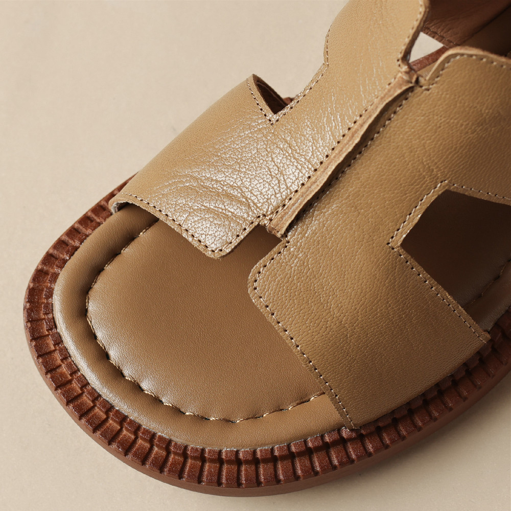 size Plus 35-41 women's sandals genuine leather hollow-out summer open toe casual female flats footwear soft comfortable shoes ecba
