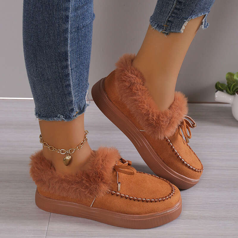 2023 Warm Plush Veet Ankle Snow Boots Lace Up Soft Winter Sneakers Comfortable Cotton Shoes For Women