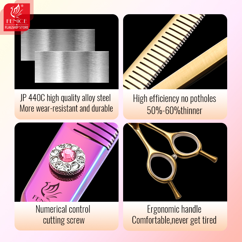 Fenice JP440C Steel 6.5/7 inch Straight Fluffy Thinning Scissors Pet Dog Grooming Shears Dog Scissors Tools Thinning Rate 50-60%