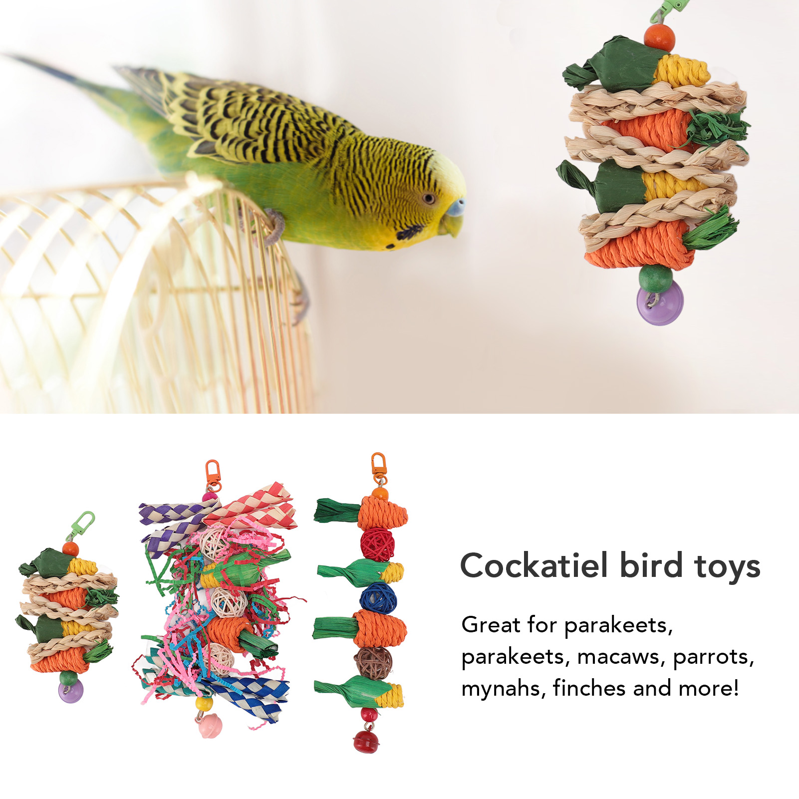 Parrot Chew Toys Set, Birds Shredding Foraging Toys, Bite Resistant, Anxiety Reduction Cage, Hanging Toy for Parakeets Lovebirds