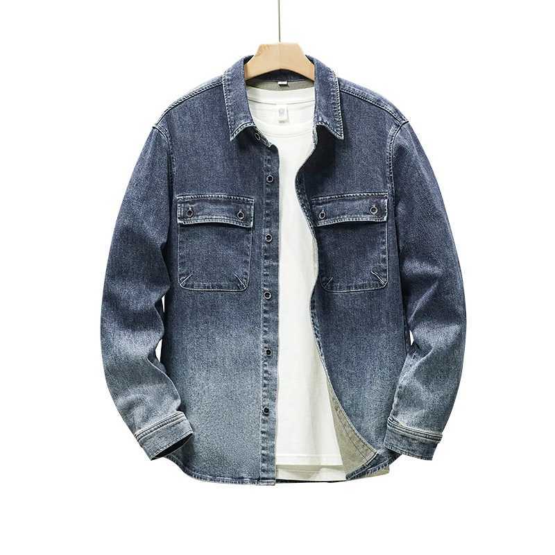 Korean version fashion wash gradient denim shirt mens high-quality street Harajuku casual jacket mens model W240914
