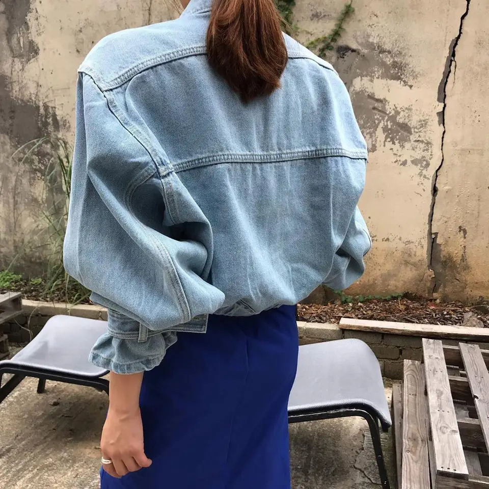 Coats jacket womens top sexy Puff long sleeved Y2k clothing cutting jacket womens denim shirt 240906