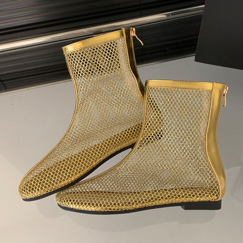 Fashion Mesh Flat With Shoes Women Ankle New In 2024 Summer Spring Round Toe Ladies Short Boots Female Zippers Footwear