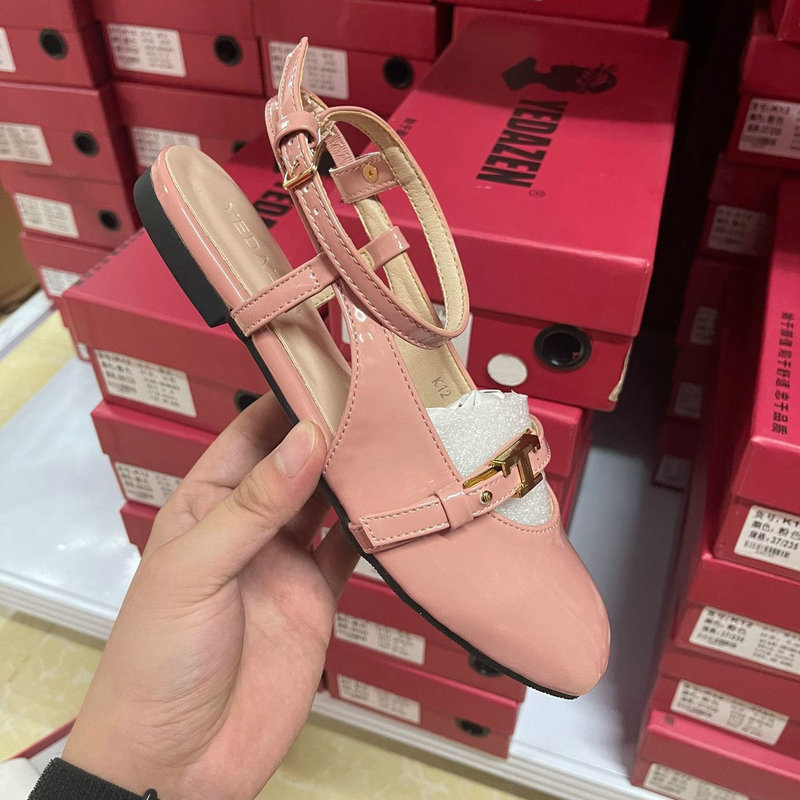 Round French Head One-e Buckle Flat Women'S Gentle Style Ballet Shoes Back Empty Toe Sandals 0407 51c4