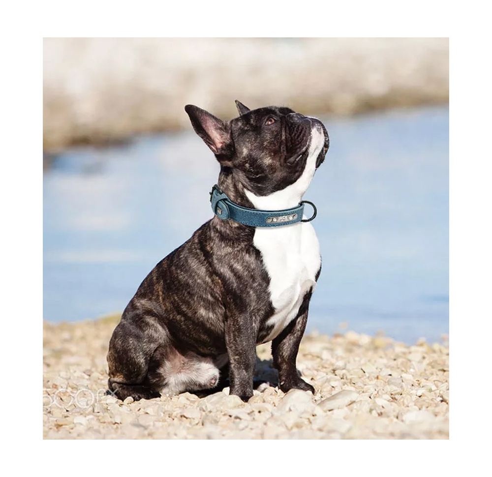 Luxury Adjustable Double Layer PU Leather Pet Collar Comfort Padded Waterproof Custom Name Tag Small Large Size Animal Pattern