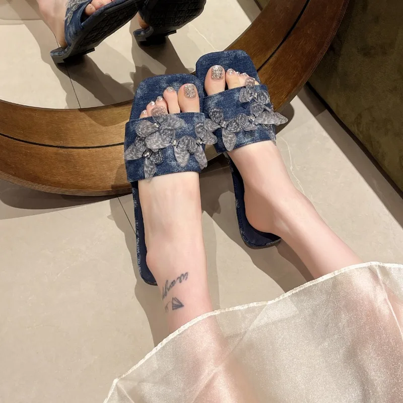 2025 new Women Flat Sandals Summer New Beach Style Blue Denim Shoes Casual Round Toes Flip ps Woman Comfortable Slippers 6fce