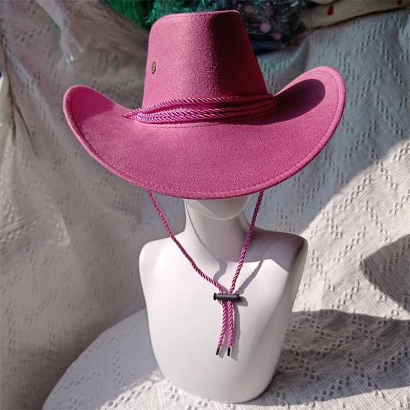 Western cowboy hat suede outdoor visor mens riding hat womens pink jazz cowboy big brim cowboy hat sombrero hombre 240912
