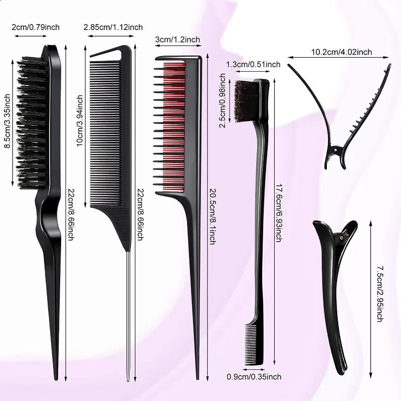 310pcs Hair Styling Comb Set Teasing Brush Triple Rat Tail Combs Edge Tools Braid Tool Loop 240911
