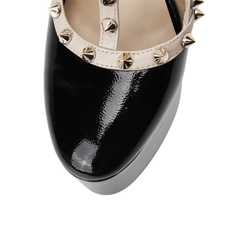 Metal Brand Rivet Buckle Black Apricot Sandals Summer Sexy 15cm High Heel Nightclub Racing Women's Shoes Size 36-43 84c4