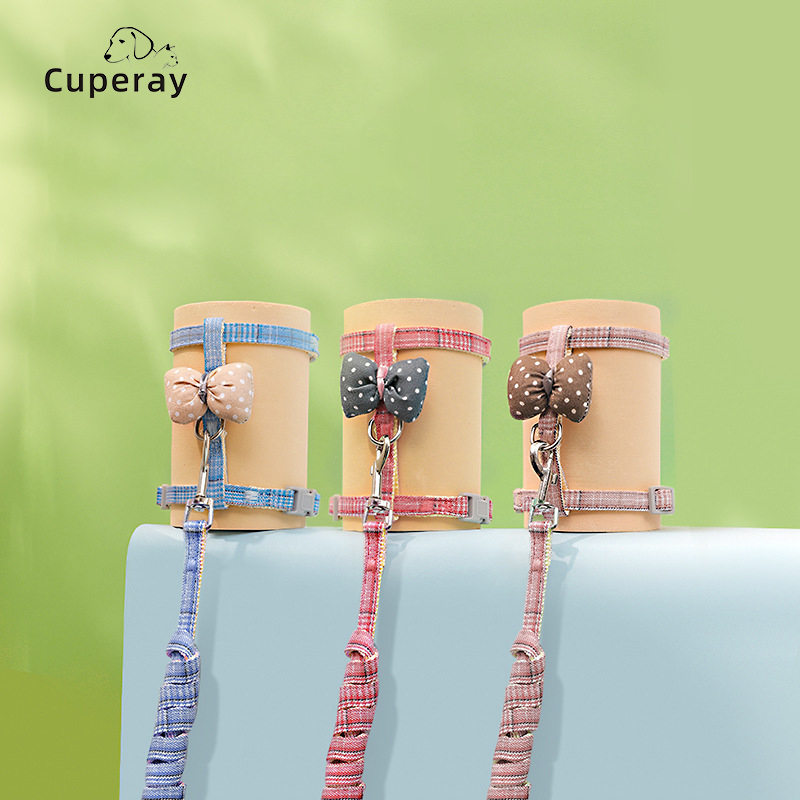 Adjustable Pet Cat Harness and Leash Set Small Dog Leash Leash Harness with Bow Decoration H-Harness Pet Supplies Accessories